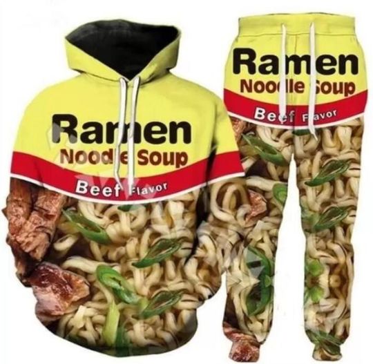 Discover Food Beef Noodle Funny 3D Print Fashion Tracksuits Crewneck Hoodie Joggers
