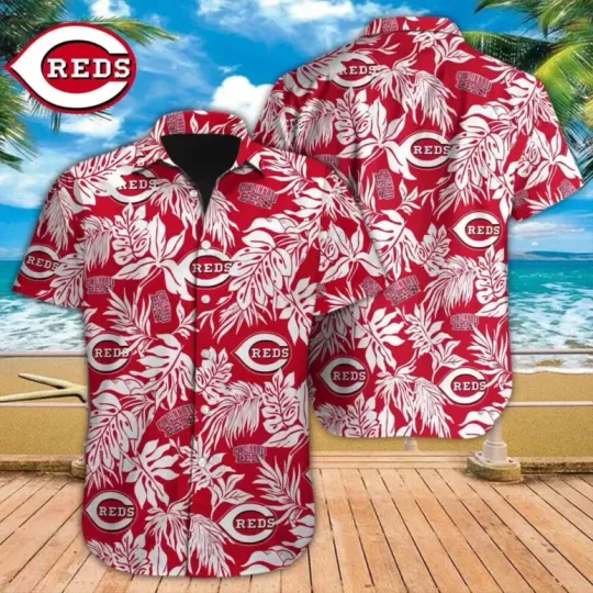 Discover Cincinnati Baseball Leafy Tropics Hawaiian Shirt Summer Aloha, Gift for Fan