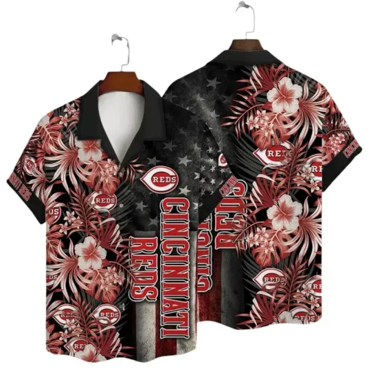 Discover Cincinnati Baseball Patriotic Floral Hawaiian Shirt Summer Aloha, Gift for Fan