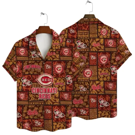 Discover Cincinnati Baseball Tribal Patchwork Hawaiian Shirt Summer Aloha, Gift for Fan