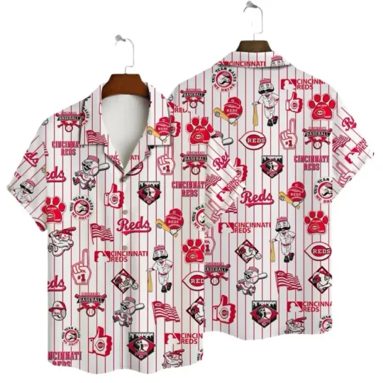 Discover Cincinnati Baseball Pinstripe Fun Hawaiian Shirt Summer Aloha, Gift for Fan