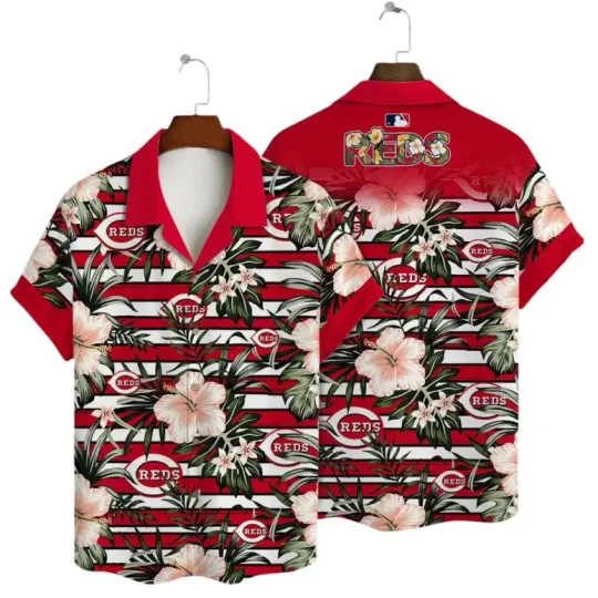 Discover Cincinnati Baseball Floral Stripes Hawaiian Shirt Summer Aloha, Gift for Fan