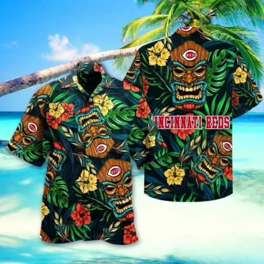 Discover Cincinnati Baseball Tiki Vibes Hawaiian Shirt Summer Aloha, Gift for Fan