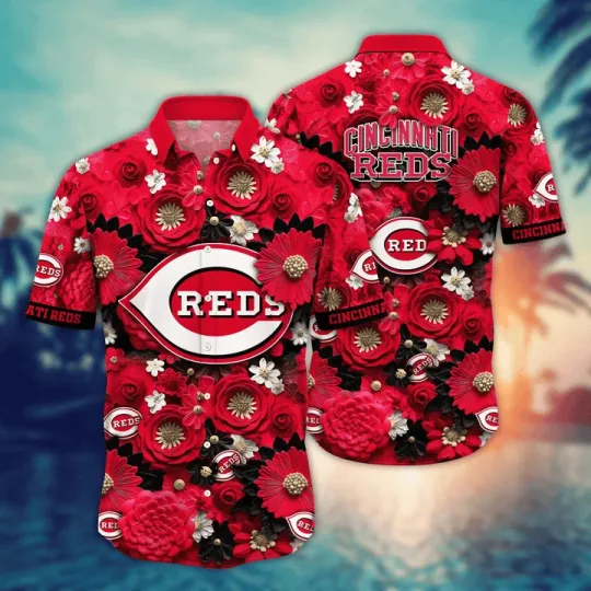 Discover Cincinnati Baseball Floral Extravaganza Hawaiian Shirt Summer Aloha, Gift for Fan