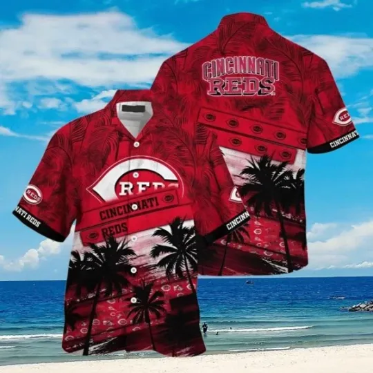 Discover Cincinnati Baseball Hawaiian Shirt Palm Tree Pattern For Fans, Gift for Fan