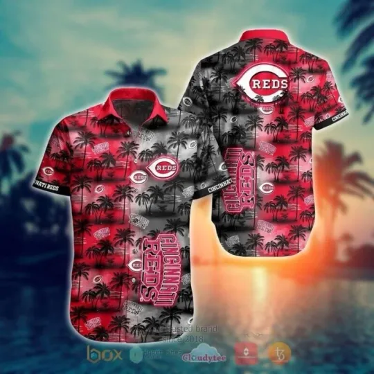 Discover Cincinnati Baseball Sunset Grid Hawaiian Shirt Summer Aloha, Gift for Fan