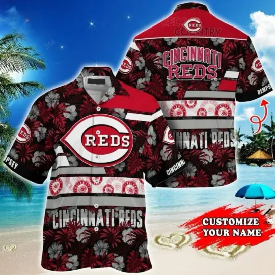 Discover Cincinnati Baseball Floral Stripes Custom Name Hawaiian Shirt Summer Aloha