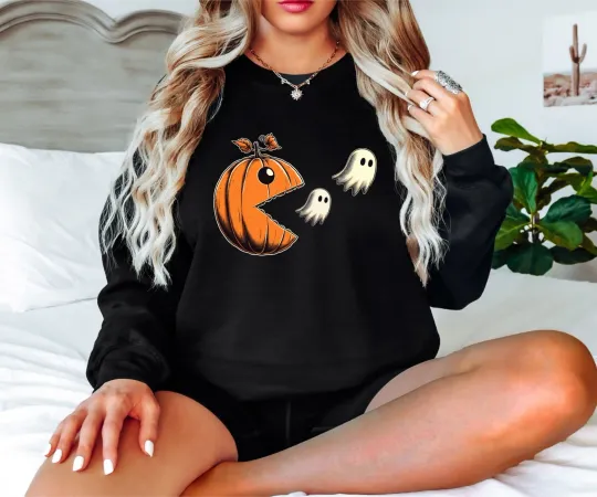 Discover Funny Pumpkin Ghost Halloween Sweatshirt, Fall Crewneck, Ghost Shirt