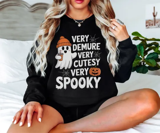 Very Spooky Demure Ghost Halloween Sweatshirt, Fall Crewneck, Ghost Shirt