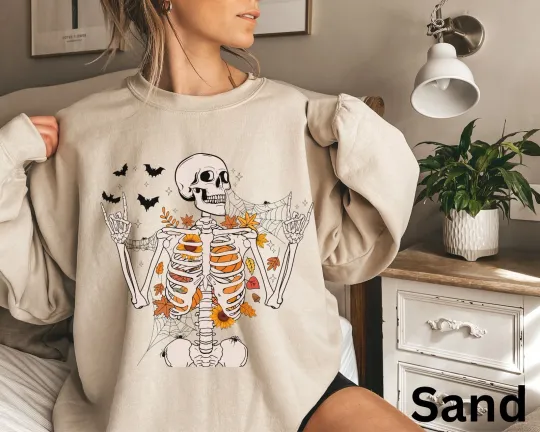 Discover Skeleton Fall Sweatshirt, Halloween Sweater, Skeleton Shirt