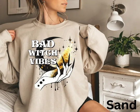 Bad Witch Vibes Halloween Sweatshirt, Witch Shirt, Spooky Season Shirt