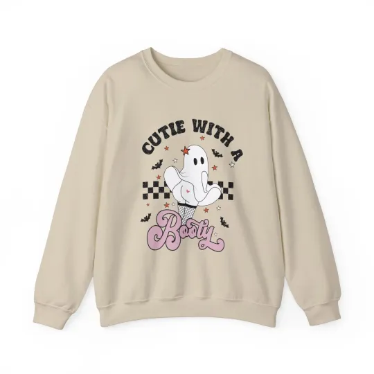 Cutie With a Booty Ghost Sweatshirt, Halloween Sweater