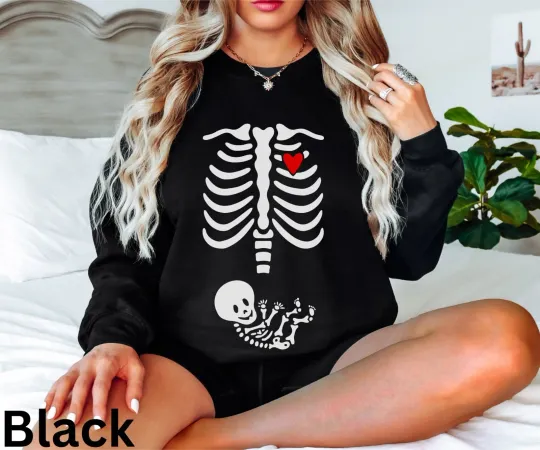 Skeleton Maternity Sweatshirt - Halloween Pregnancy Announcement Shirt