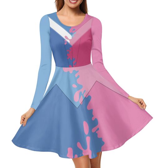 Aurora Make It Pink Make It Blue Sleeping Beauty Inspired Long Sleeve Skater Dress