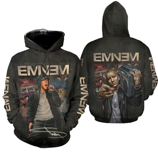Eminem On Stage Signature Rapper Rap Music All Over Print Hoodie 3D XS-6XL
