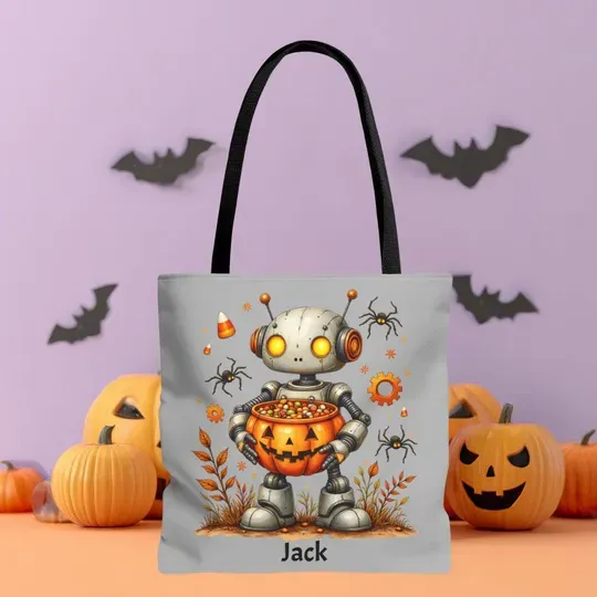 Discover Personalized Halloween Robot Tote Bag
