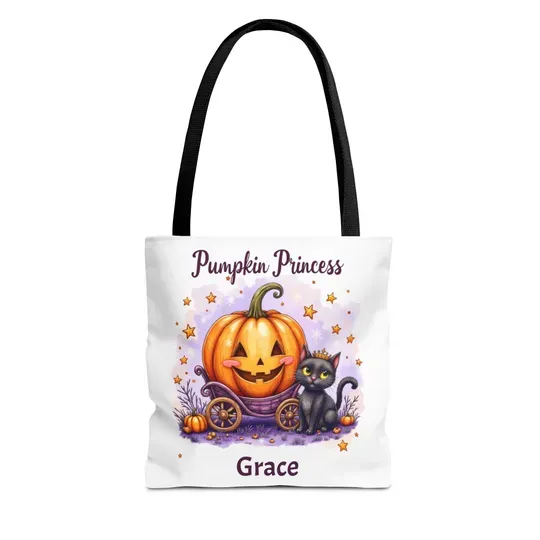 Discover Personalized Pumpkin Princess Tote Bag, Halloween Trick-or-Treat Bag