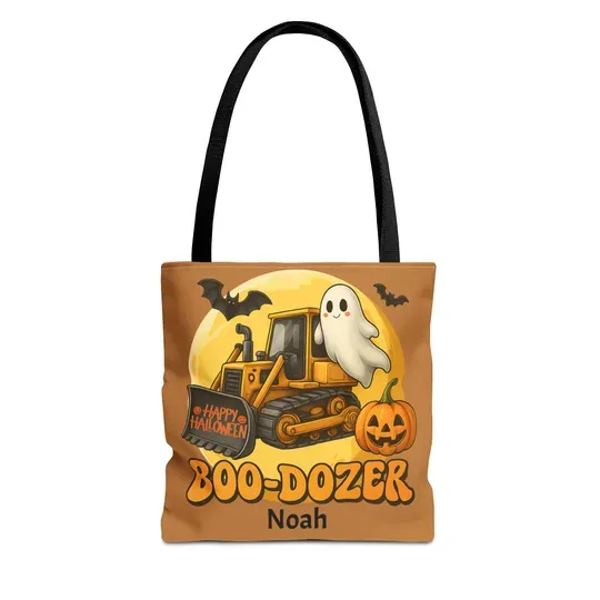 Halloween Ghost Boo-Dozer Tote Bag, Spooky Trick-or-Treat