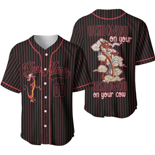 Custom Mushu Dragon Dishonor On You Dishonor On Your Cow Baseball Jersey, Mulan Baseball Shirt, WDW Family Trip Tee