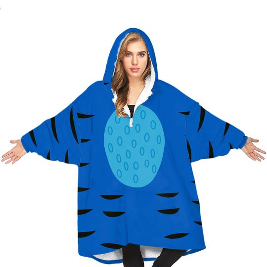 Kpop Demon Hunters Tiger Blanket Hoodie, Derpy Tiger Cosplay Hoodie With Pocket, Halloween Derpy Tiger Costume Shirt, Blue Tiger Hoodie