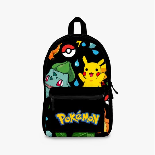 PKM School Backpack | Pika, Charmander, Bulbasaur, Squirtle Design | Kids & Teens Bookbag