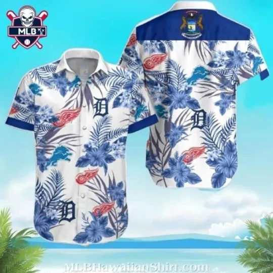 Discover Classic Blue Floral Patterns Detroit Tigers Tropical Hawaiian Shirt Size S-5XL