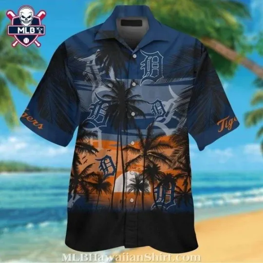 Discover Detroit Tigers Tropical Palms Silhouetted Aloha Hawaiian Shirt Size S-5XL