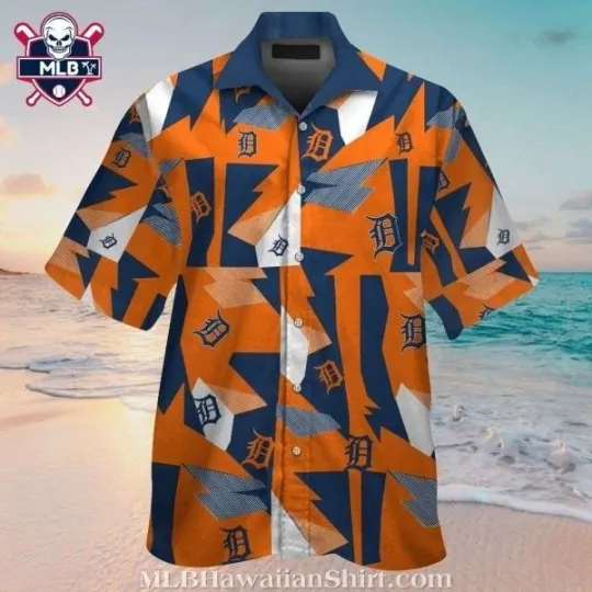 Discover Detroit Tigers Geometric Burst Orange And Blue Hawaiian Shirt Size S-5XL