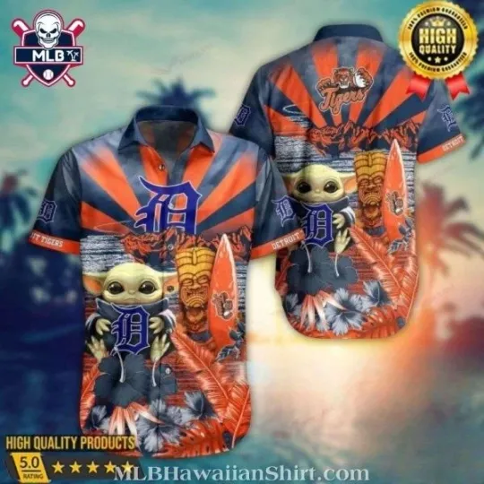 Discover Baby Yoda Tiki Totem Detroit Tigers Tropical Hawaiian Shirt Size S-5XL