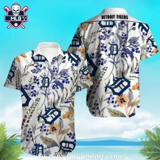 Discover Elegant Blue Floral Detroit Baseball Aloha Hawaiian Shirt, Gift for Fan