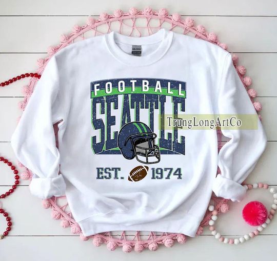 Discover Vintage Seattle Football Sweatshirt, Football Fan Gift, Game Day Sweatshirt