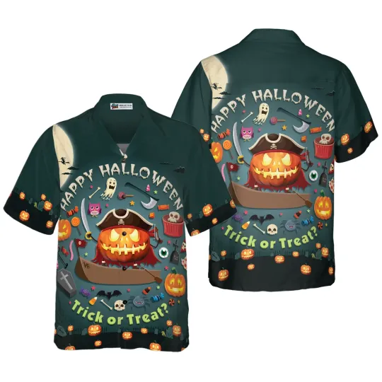 Discover Halloween Pumpkin Pirate Halloween Hawaiian Shirt Trick Or Treat Candy Cute Jack