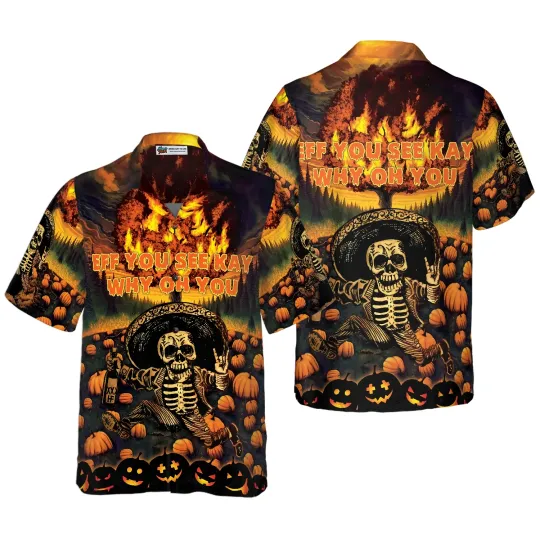 Discover The Burning Pumpkin Sky Skeleton Halloween Hawaiian Shirt Halloween Shirt