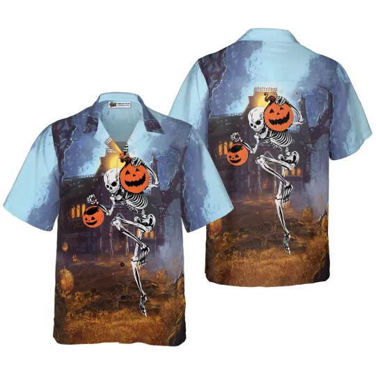 Skeleton Knows How To Dance Halloween Hawaiian Shirt Spooky Pumpkin Shirt