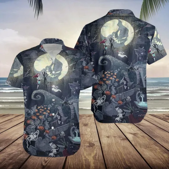 Discover Jack Skellington Tropical Halloween Nightmare Before Christmas Trendy Hawaiian Shirt