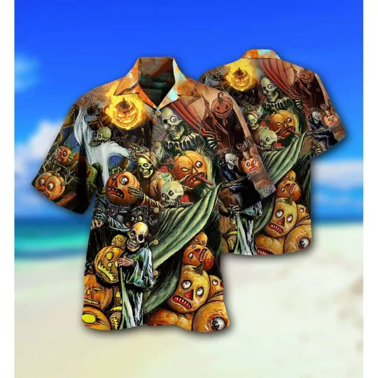 Scary Halloween Pumpkins Themed Hawaiian Shirt