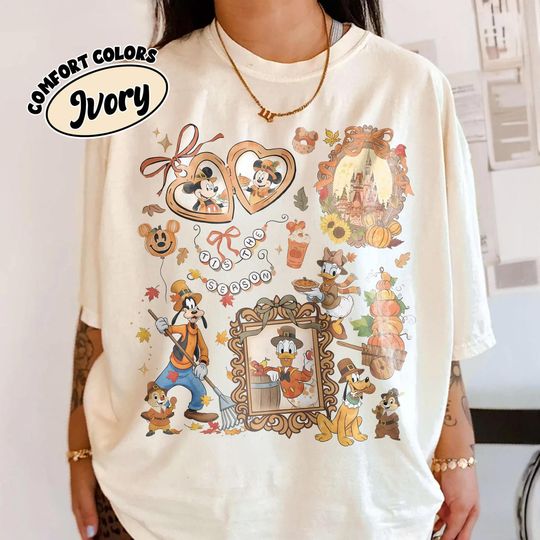 Discover Coquette Bow Retro Mickey & Friends Fall Vibes Shirt, Disney Pumpkin Thanksgiving Tee, Vintage Disneyland Autumn Tis The Season Shirt