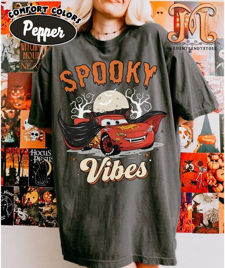 Discover Spooky Vibes MC Queen Halloween Shirt  Lightning MC Queen Car Design, Trendy Halloween Tee, Trick or Treat Theme, Disney Halloween Shirt