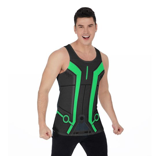 Green Tron Legacy Tank Top, Disney World Gaming Program Costume, Tron City Cosplay, Running Shirts, Marathon Outfits, Tomorrowland Ride Tee