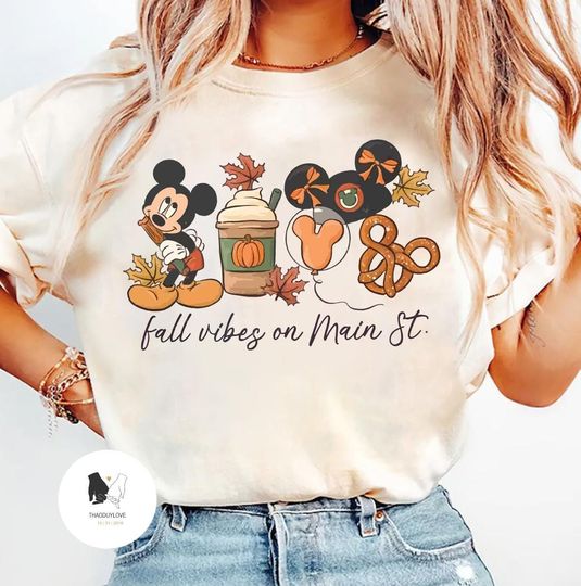 Discover Retro Mickey Fall Vibes On Main Street T-shirt, Disney Halloween Fall shirt, WDW Disneyland Fall Autumn Family Trip shirt, Mickey Pumpkin