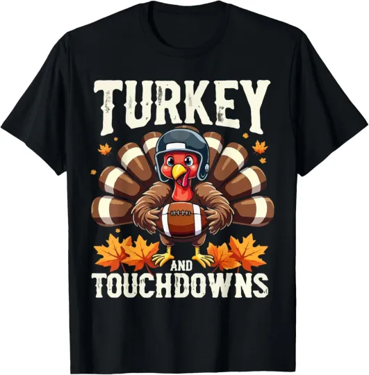 Discover Turkey And Touchdowns Football Thanksgiving Shirts Men Boys T-Shirt
