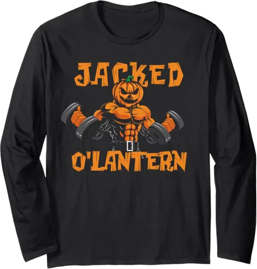 Discover Halloween Gym Lifting Pumpkin Long Sleeve T-Shirt