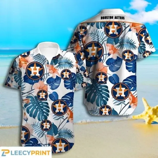 Discover Aloha Houston Baseball Tropical Leaves And Flowers Hawaiian Shirt, Gift for Fan