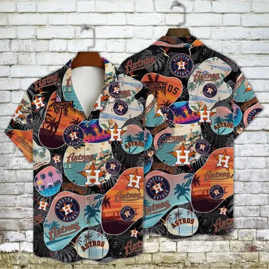 Discover Houston Baseball Sunset Vibes Summer Aloha Unisex Hawaiian Shirt, Gift for Fan