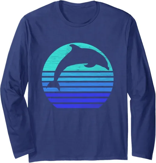 Discover Retro Dolphin Silhouette Long Sleeve T-Shirt