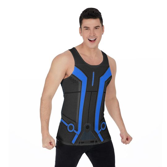 Discover Blue Tron Legacy Tank Top, Disney World Gaming Program Costume, Tron City Cosplay, Running Shirts, Marathon Outfits, Tomorrowland Ride Tee