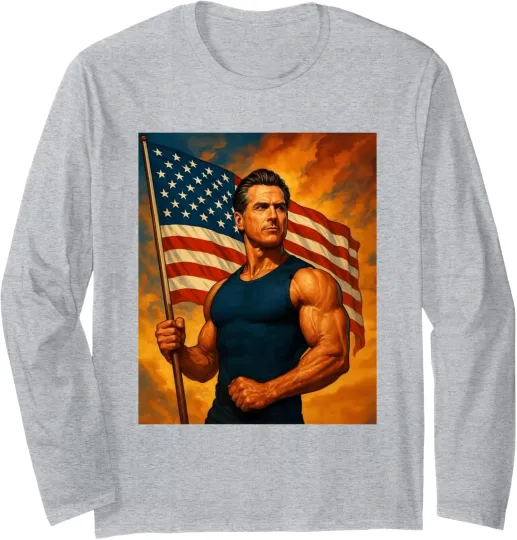 Discover Funny Gavin Newsom Meme American Flag Long Sleeve T-Shirt
