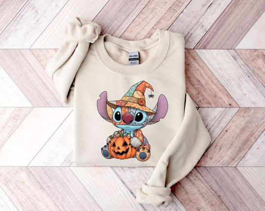 Halloween Patchwork Stitch Sweatshirt, Stitch Halloween Sweatshirt, Disney Stitch Sweatshirt, Disney Halloween Trip, Witch Stitch Sweatshirt