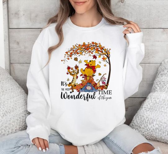 Discover Disney Winnie The Pooh Fall Sweatshirt, It's The Most Wonderful Time Of The Year Sweatshirt, Autumn Fall Sweatshirt