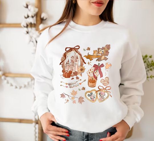 Coquette Bow Disney Castle Halloween Sweatshirt, Disney Fall Sweatshirt, Mickey Pumpkin Sweatshirt, Chip And Dale Halloween Sweatshirt